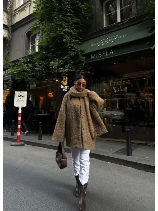 Yün Cıkartılabilen Atkılı ,kaban İkili Takım- Kahve Yün Cıkartılabilen Atkılı ,kaban İkili Takım- Kahve