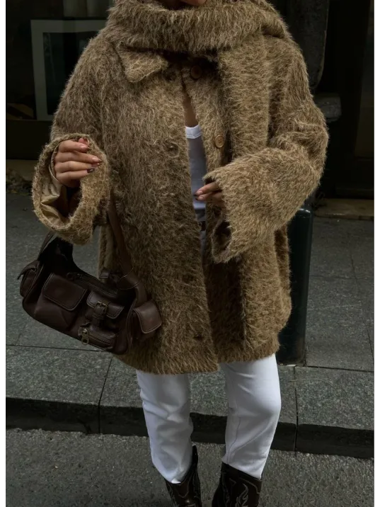 Yün Cıkartılabilen Atkılı ,kaban İkili Takım- Kahve Yün Cıkartılabilen Atkılı ,kaban İkili Takım- Kahve