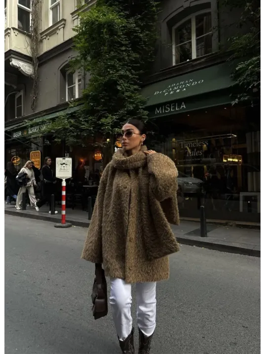 Yün Cıkartılabilen Atkılı ,kaban İkili Takım- Kahve Yün Cıkartılabilen Atkılı ,kaban İkili Takım- Kahve