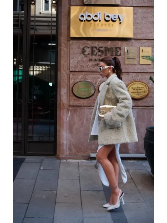 Yün Keçe Görünümlü Blazer Ceket Kaban- Çimen Yeşili Yün Keçe Görünümlü Blazer Ceket Kaban- Çimen Yeşili