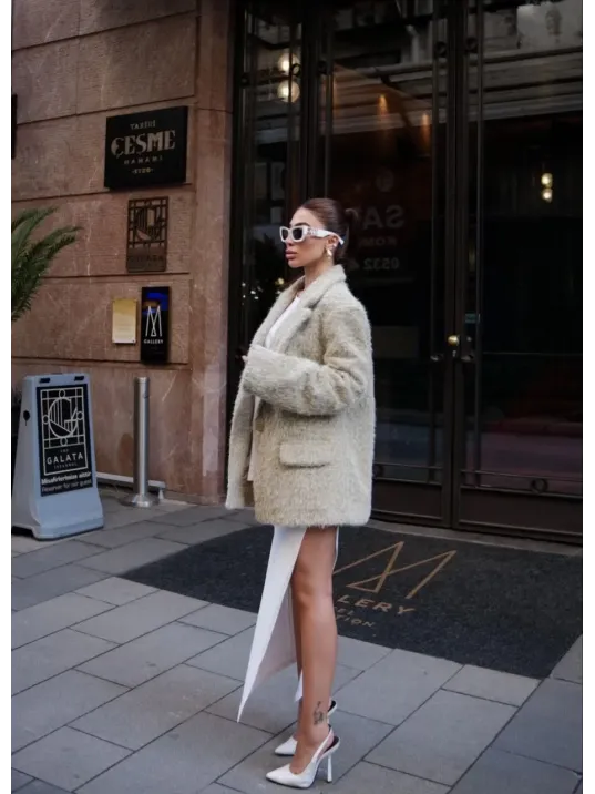 Yün Keçe Görünümlü Blazer Ceket Kaban- Çimen Yeşili Yün Keçe Görünümlü Blazer Ceket Kaban- Çimen Yeşili