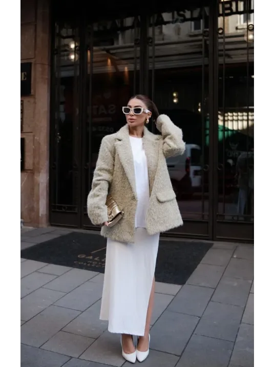 Yün Keçe Görünümlü Blazer Ceket Kaban- Çimen Yeşili Yün Keçe Görünümlü Blazer Ceket Kaban- Çimen Yeşili