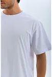 Unisex Oversize Düz Bisiklet Yaka T-shirt - Beyaz