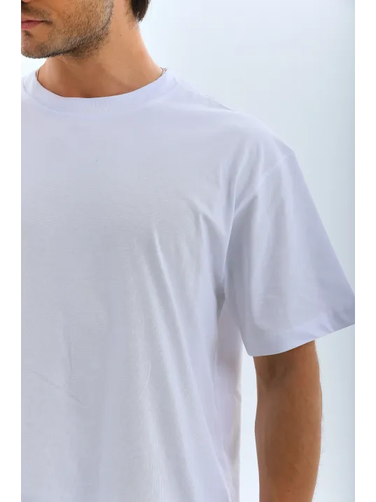 Unisex Oversize Düz Bisiklet Yaka T-shirt - Beyaz