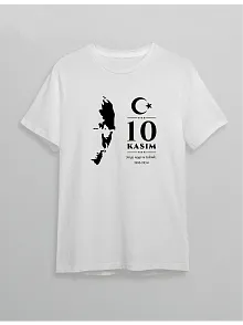 10 Kasım Atatürk Anma Günü Silüet Baskılı Oversize Bisiklet Yaka T-shirt - Beyaz 10 Kasım Atatürk Anma Günü Silüet Baskılı Oversize Bisiklet Yaka T-shirt - Beyaz