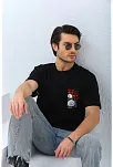 Erkek Baskılı T-shirt Kısa Kol Bisiklet Yaka Rahat Kalıp Tişört  - Siyah