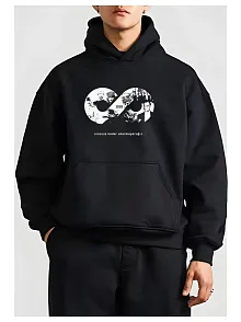 Erkek 10 Kasıma Özel 3 İplik Kapüşonlu Baskılı Sweatshirt Hoodie - Siyah