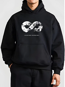 Erkek 10 Kasıma Özel 3 İplik Kapüşonlu Baskılı Sweatshirt Hoodie - Siyah