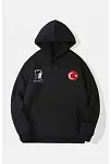 10 Kasıma Özel 3 İplik Kapüşonlu Baskılı Sweatshirt Hoodie - Siyah