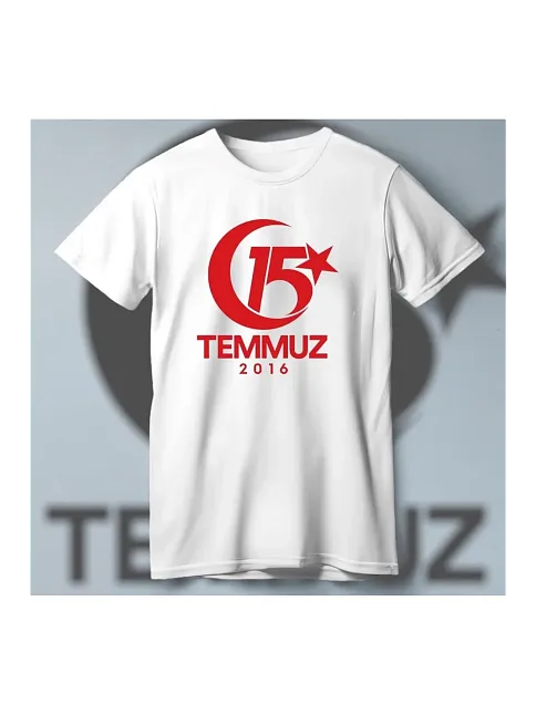 15 Temmuz Demokrasi Ve Milli Birlik 2016 Anma Baskılı Bisiklet Yaka T-shirt - Beyaz