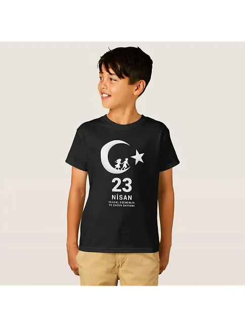 Çocuk 23 Nisan Ulusal Egemenlik Ve Çocuk Bayramı Baskılı Bisiklet Yaka T-shirt - Siyah Çocuk 23 Nisan Ulusal Egemenlik Ve Çocuk Bayramı Baskılı Bisiklet Yaka T-shirt - Siyah
