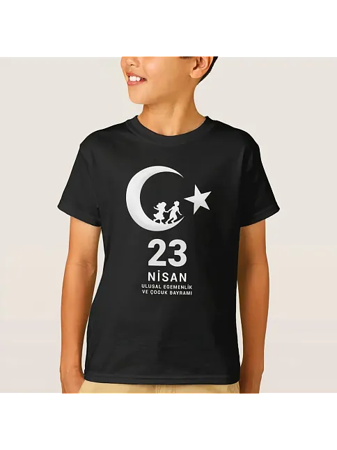 Çocuk 23 Nisan Ulusal Egemenlik Ve Çocuk Bayramı Baskılı Bisiklet Yaka T-shirt - Siyah Çocuk 23 Nisan Ulusal Egemenlik Ve Çocuk Bayramı Baskılı Bisiklet Yaka T-shirt - Siyah