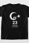 Çocuk 23 Nisan Ulusal Egemenlik Ve Çocuk Bayramı Baskılı Bisiklet Yaka T-shirt - Siyah