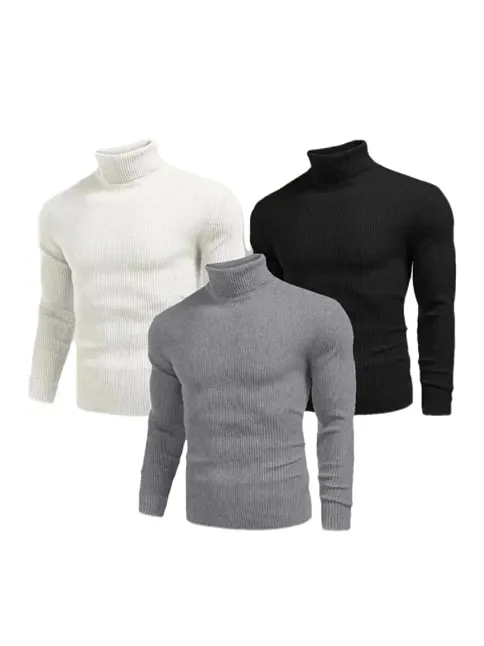 Erkek 3 Adet Kaşkorse Boğazlı Full Likralı Fitilli Slimfit Body