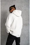 Erkek 3 İplik Pamuklu Kapüşonlu Cepli Düz Oversize Hoodie Sweatshirt - Beyaz