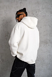 Erkek 3 İplik Pamuklu Kapüşonlu Cepli Düz Oversize Hoodie Sweatshirt - Beyaz