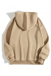 Kadın Kapüşonlu Kanguru Cepli 3 İplik Pamuklu Düz Hoodie Sweatshirt - Bej