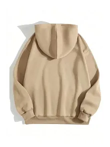 Kadın Kapüşonlu Kanguru Cepli 3 İplik Pamuklu Düz Hoodie Sweatshirt - Bej