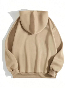 Kadın Kapüşonlu Kanguru Cepli 3 İplik Pamuklu Düz Hoodie Sweatshirt - Bej