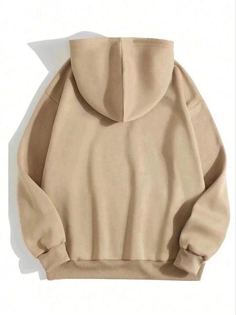 Kadın Kapüşonlu Kanguru Cepli 3 İplik Pamuklu Düz Hoodie Sweatshirt - Bej