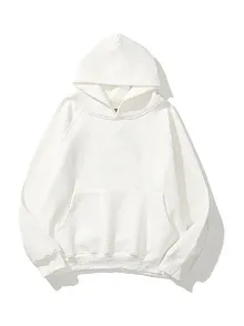 Kadın Kapüşonlu Kanguru Cepli 3 İplik Pamuklu Düz Hoodie Sweatshirt - Beyaz