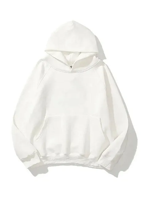 Kadın Kapüşonlu Kanguru Cepli 3 İplik Pamuklu Düz Hoodie Sweatshirt - Beyaz