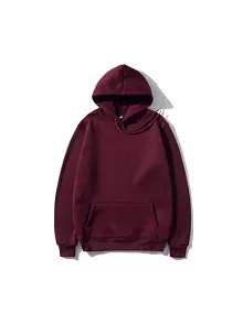 Kadın 3 İplik Pamuklu Kapüşonlu Kanguru Cepli Düz Hoodie Sweatshirt - Bordo