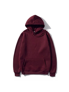 Kadın 3 İplik Pamuklu Kapüşonlu Kanguru Cepli Düz Hoodie Sweatshirt - Bordo