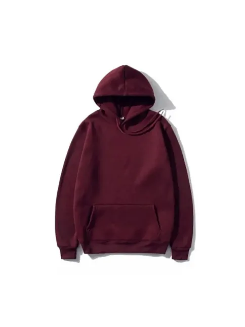 Kadın 3 İplik Pamuklu Kapüşonlu Kanguru Cepli Düz Hoodie Sweatshirt - Bordo