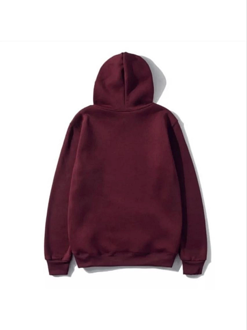 Kadın 3 İplik Pamuklu Kapüşonlu Kanguru Cepli Düz Hoodie Sweatshirt - Bordo