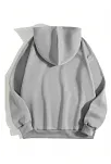 Kadın Kapüşonlu Kanguru Cepli 3 İplik Pamuklu Düz Hoodie Sweatshirt - Gri
