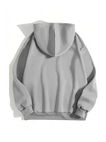 Kadın Kapüşonlu Kanguru Cepli 3 İplik Pamuklu Düz Hoodie Sweatshirt - Gri