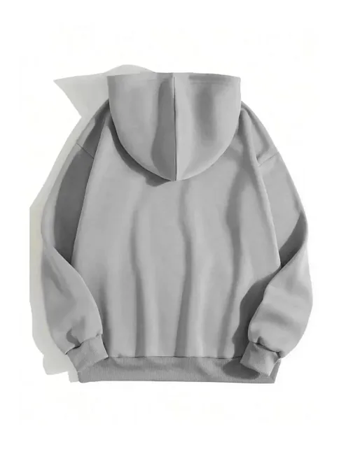 Kadın Kapüşonlu Kanguru Cepli 3 İplik Pamuklu Düz Hoodie Sweatshirt - Gri