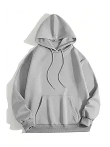 Kadın Kapüşonlu Kanguru Cepli 3 İplik Pamuklu Düz Hoodie Sweatshirt - Gri