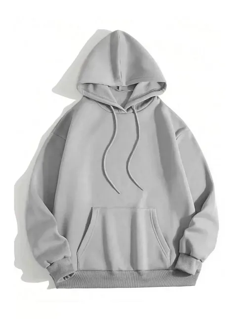 Kadın Kapüşonlu Kanguru Cepli 3 İplik Pamuklu Düz Hoodie Sweatshirt - Gri
