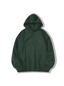 Kadın Kapüşonlu Kanguru Cepli 3 İplik Pamuklu Düz Hoodie Sweatshirt - Haki