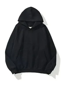 Kadın Kapüşonlu Kanguru Cepli 3 İplik Pamuklu Düz Hoodie Sweatshirt - Siyah