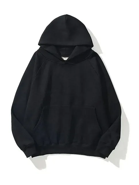 Kadın Kapüşonlu Kanguru Cepli 3 İplik Pamuklu Düz Hoodie Sweatshirt - Siyah