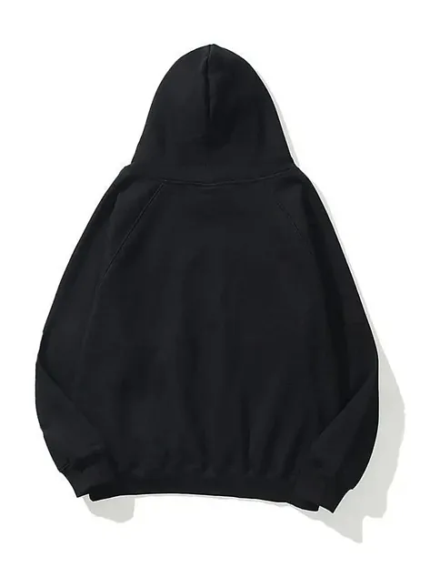 Kadın Kapüşonlu Kanguru Cepli 3 İplik Pamuklu Düz Hoodie Sweatshirt - Siyah