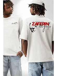 30 Ağustos Zafer Bayramı Ön Arka Baskılı Oversize Bisiklet Yaka T-shirt - Beyaz
