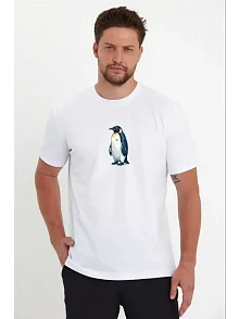 Erkek T-shirt Penguen Baskılı Bisiklet Yaka Kısa Kol Yazlık Tişört - Beyaz Erkek T-shirt Penguen Baskılı Bisiklet Yaka Kısa Kol Yazlık Tişört - Beyaz