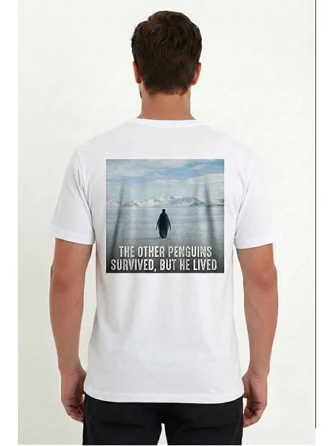 Erkek T-shirt Penguen Baskılı Bisiklet Yaka Kısa Kol Yazlık Tişört - Beyaz Erkek T-shirt Penguen Baskılı Bisiklet Yaka Kısa Kol Yazlık Tişört - Beyaz