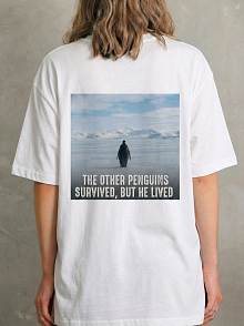 Kadın T-shirt Penguen Baskılı Bisiklet Yaka Kısa Kol Yazlık Tişört - Beyaz