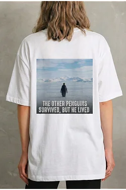 Kadın T-shirt Penguen Baskılı Bisiklet Yaka Kısa Kol Yazlık Tişört - Beyaz Kadın T-shirt Penguen Baskılı Bisiklet Yaka Kısa Kol Yazlık Tişört - Beyaz