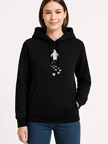 Kadın 3 İplik Pamuklu Kapüşonlu Hoodie Sweatshirt Nihilist Penguen Baskılı - Siyah
