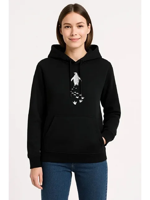 Kadın 3 İplik Pamuklu Kapüşonlu Hoodie Sweatshirt Nihilist Penguen Baskılı - Siyah Kadın 3 İplik Pamuklu Kapüşonlu Hoodie Sweatshirt Nihilist Penguen Baskılı - Siyah