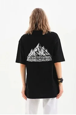 Kadın T-shirt Penguen Baskılı Bisiklet Yaka Kısa Kol Yazlık Tişört - Siyah Kadın T-shirt Penguen Baskılı Bisiklet Yaka Kısa Kol Yazlık Tişört - Siyah