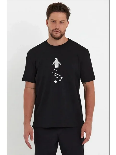 Erkek T-shirt Nihilist Penguen Baskılı Bisiklet Yaka Kısa Kol Yazlık Tişört - Siyah Erkek T-shirt Nihilist Penguen Baskılı Bisiklet Yaka Kısa Kol Yazlık Tişört - Siyah