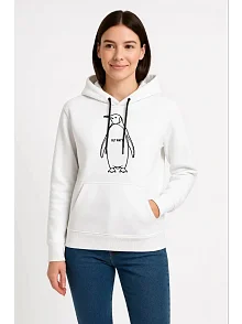 Kadın 3 İplik Pamuklu Kapüşonlu Hoodie Sweatshirt Nihilist Penguen Baskılı - Beyaz Kadın 3 İplik Pamuklu Kapüşonlu Hoodie Sweatshirt Nihilist Penguen Baskılı - Beyaz