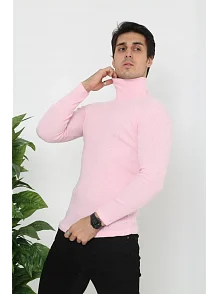 Erkek Fitilli Kaşkorse Kumaş Boğazlı Full Likralı Slimfit Body - Toz Pembe